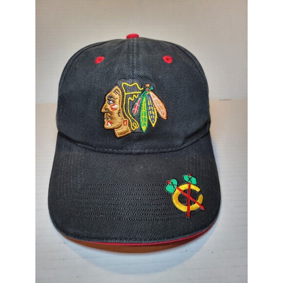 VTG Drew Pearson Chicago Blackhawks Embroidered Tomahawk Adidas Collest Game Hat - Picture 1 of 6